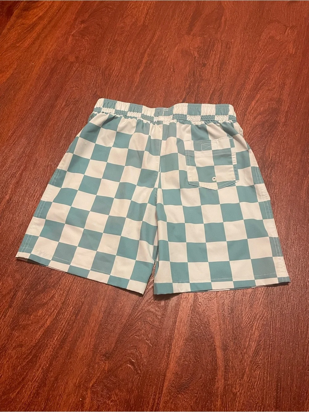 Kids Checkerboard Swim Shorts - teal
